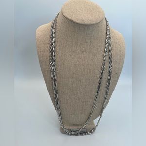 Vintage Silver Tone Monet 54” Long Double Strand Necklace -Signed
